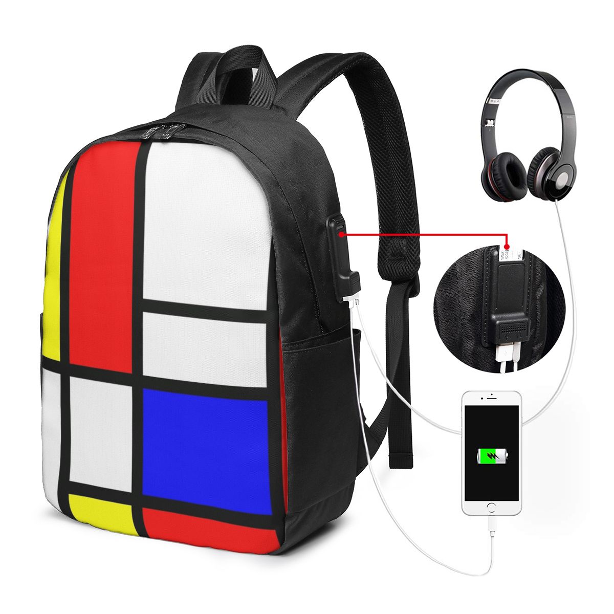 Women Bags For Women - Piet Mondrian Composition Backpack Travel Notebook