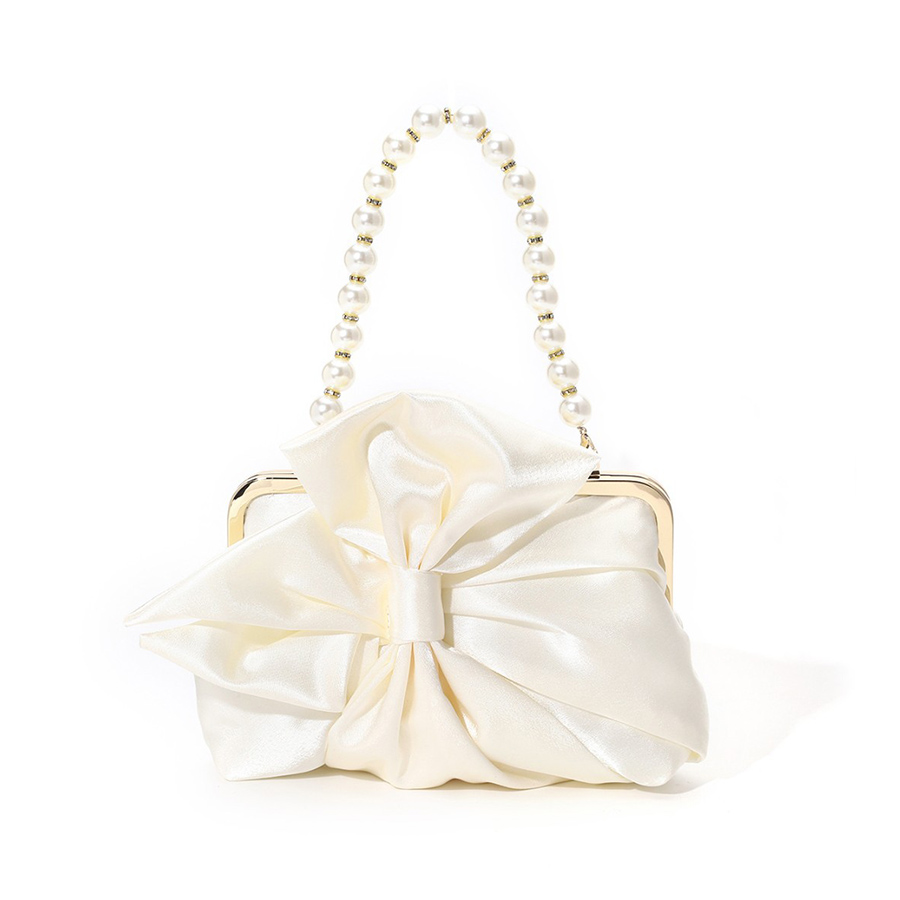 White Satin Big Bow Evening Ba - Evening Bag Beaded review and price